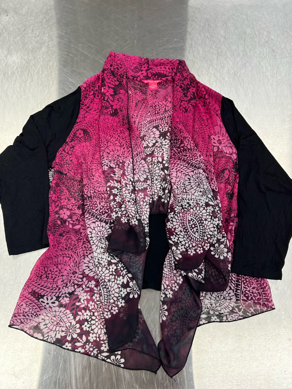 Sunny Leigh Pink Ombre Floral Sheer Kimono with Black Sleeves Women’s 2X